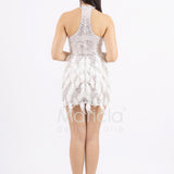 Abito corto con Paillettes e Dettagli in Piume FP613327 CHAMPAGNE MARICLA ELEGANCE 