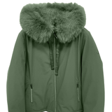 giaccone spalmato medio con cappuccio in pelliccia PH979 VERDE PEGGY HO 