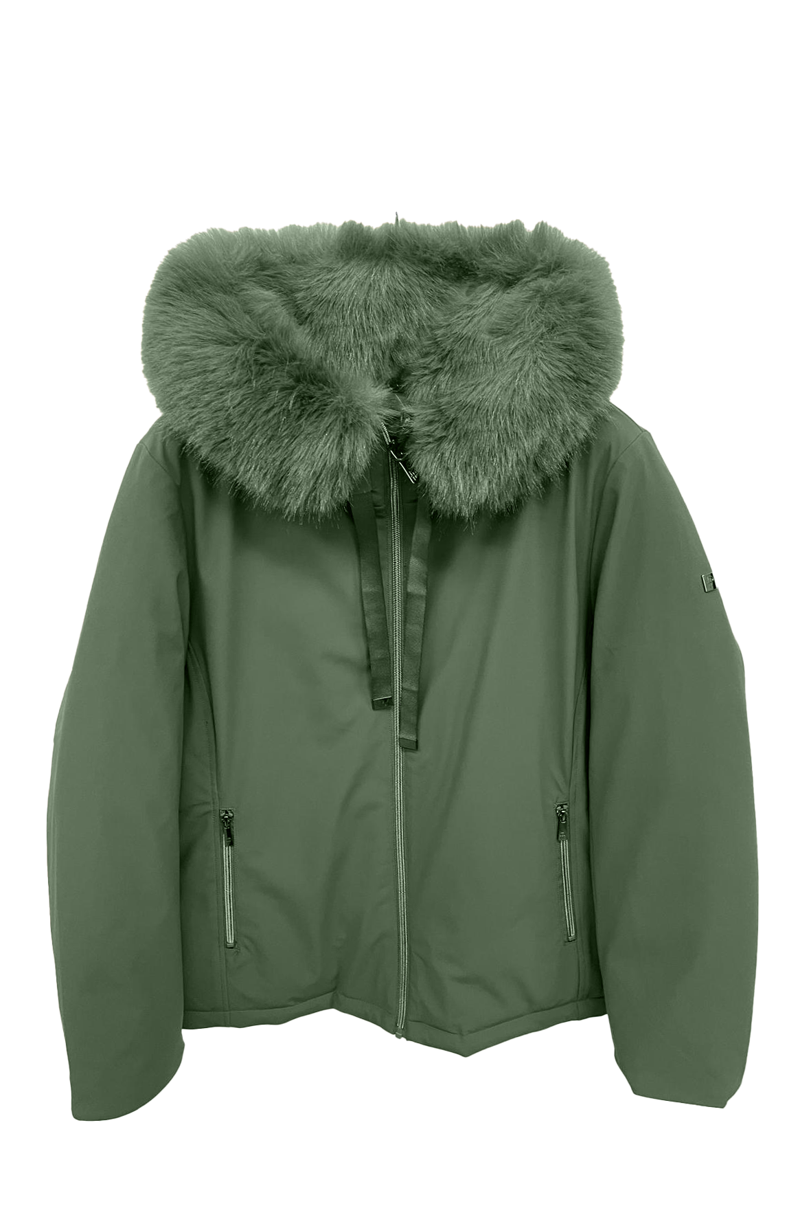 giaccone spalmato medio con cappuccio in pelliccia PH979 VERDE PEGGY HO 