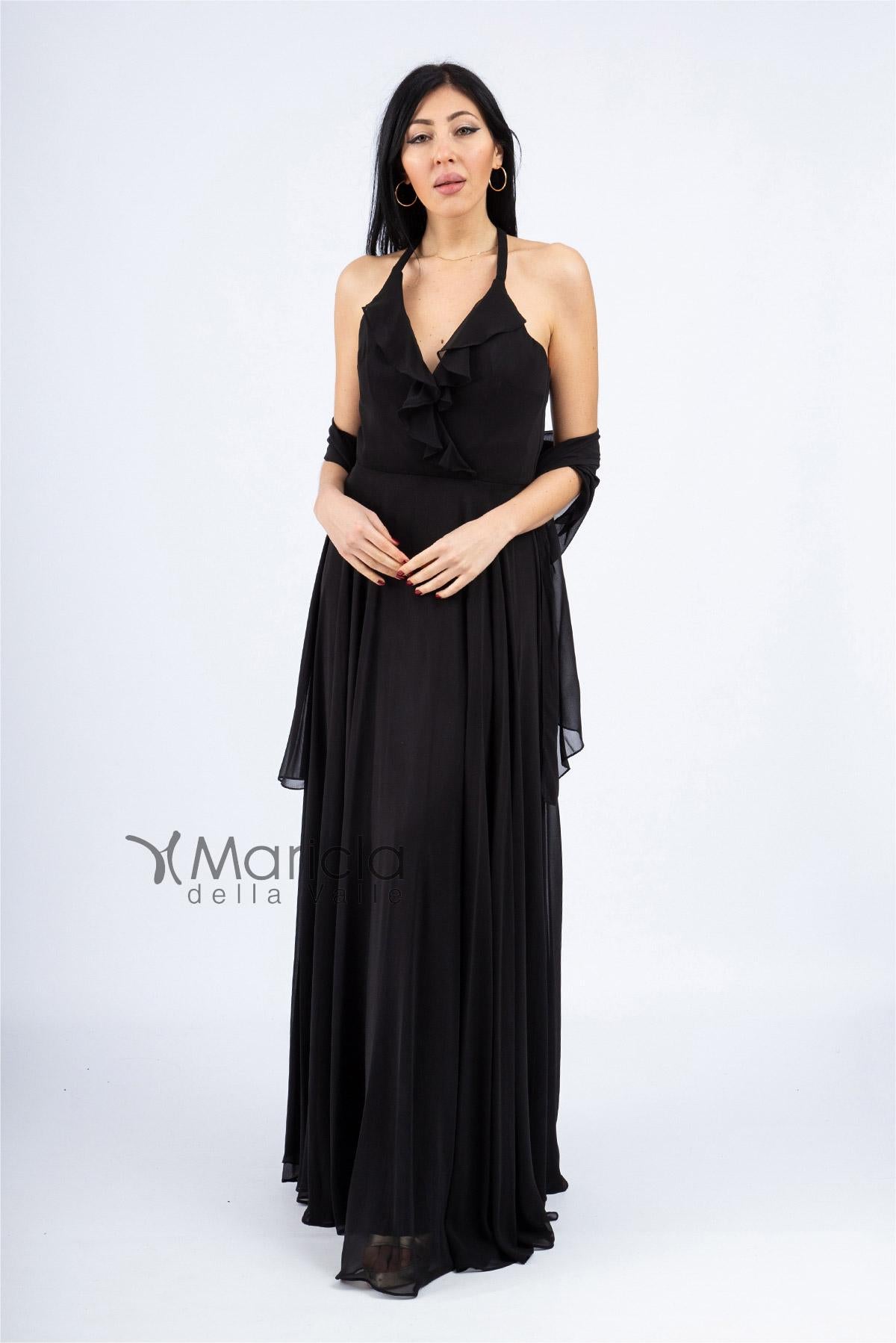 Abito lungo con scollo rouches JC34462 NERO MARICLA ELEGANCE 