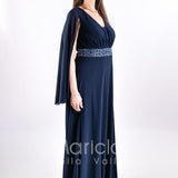 abito lungo con strass e manica aperta PF314 BLU PAOLA FORTI 
