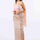 abito lungo strass e fiore DEG55853 RAME MARICLA ELEGANCE 