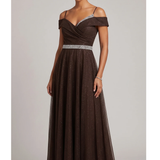 abito lungo glitter fascia strass FI7661 MORO MARICLA ELEGANCE 