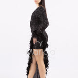Abito lungo con paillettes e piume SS23126 NERO MARICLA ELEGANCE 