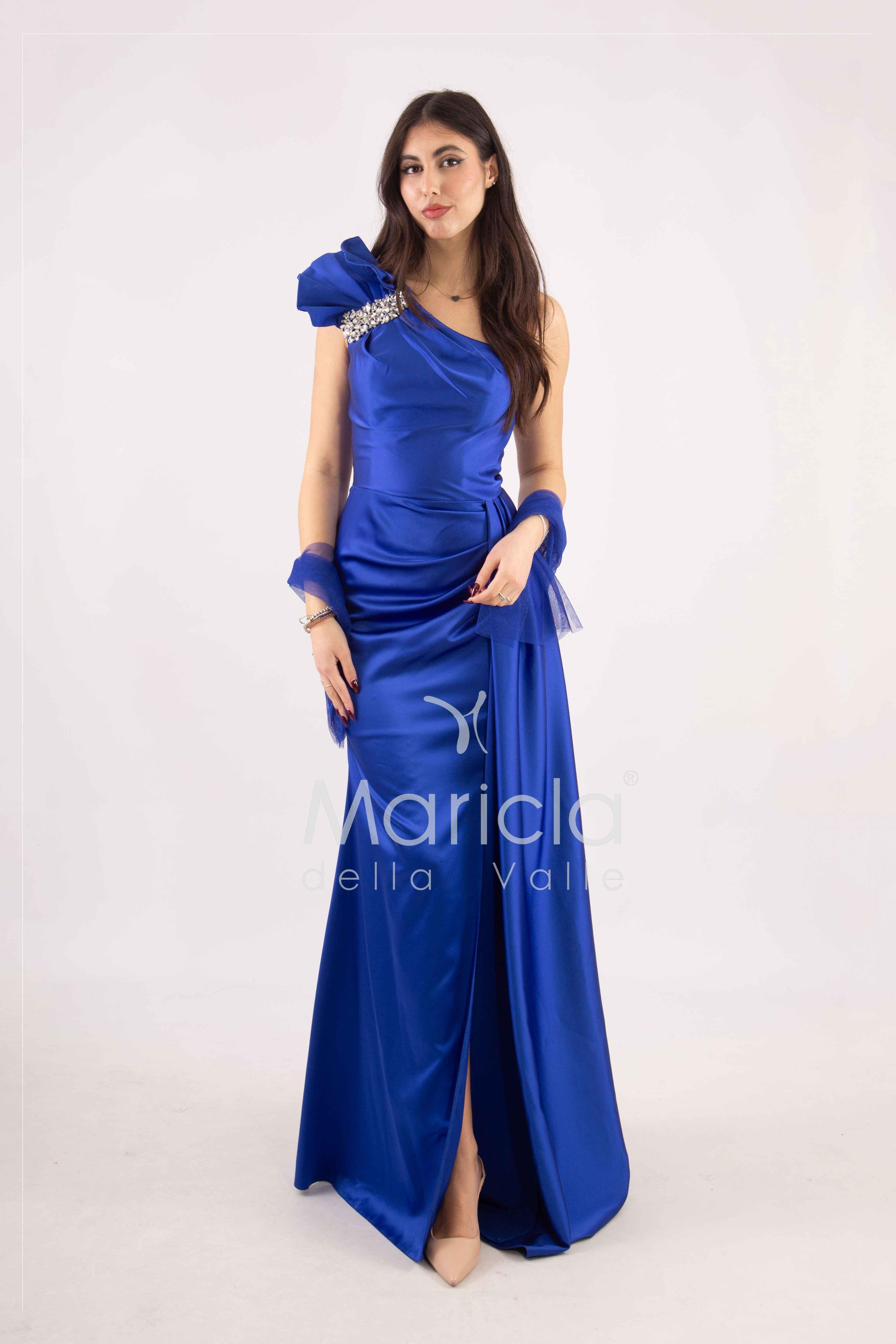 abito lungo monospalla strass spalla GC73 ROYAL GIGLI CERIMONIA 