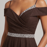 abito lungo glitter fascia strass FI7661 MORO MARICLA ELEGANCE 