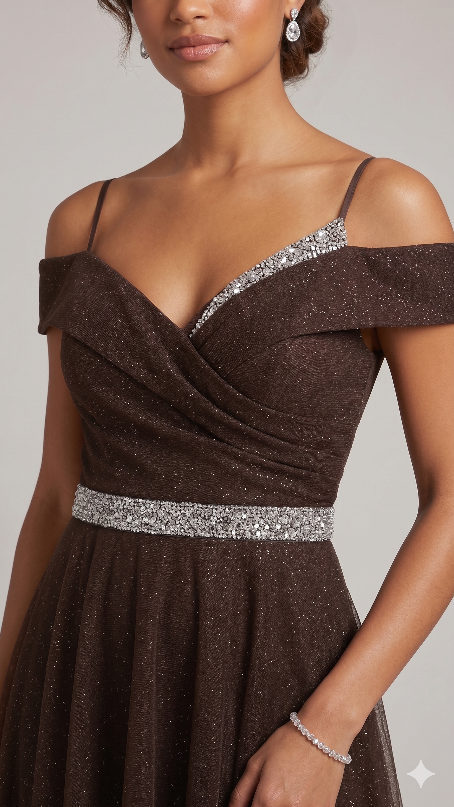 abito lungo glitter fascia strass FI7661 MORO MARICLA ELEGANCE 