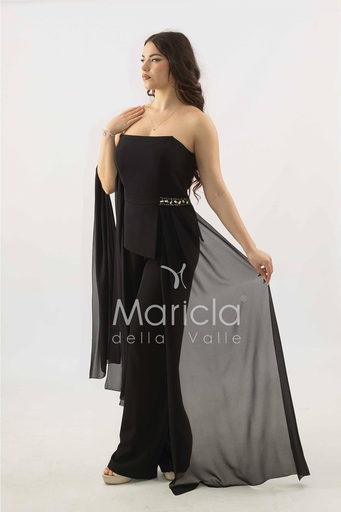 tuta con baschina e dettaglio strass SH906TU NERO SHARON 