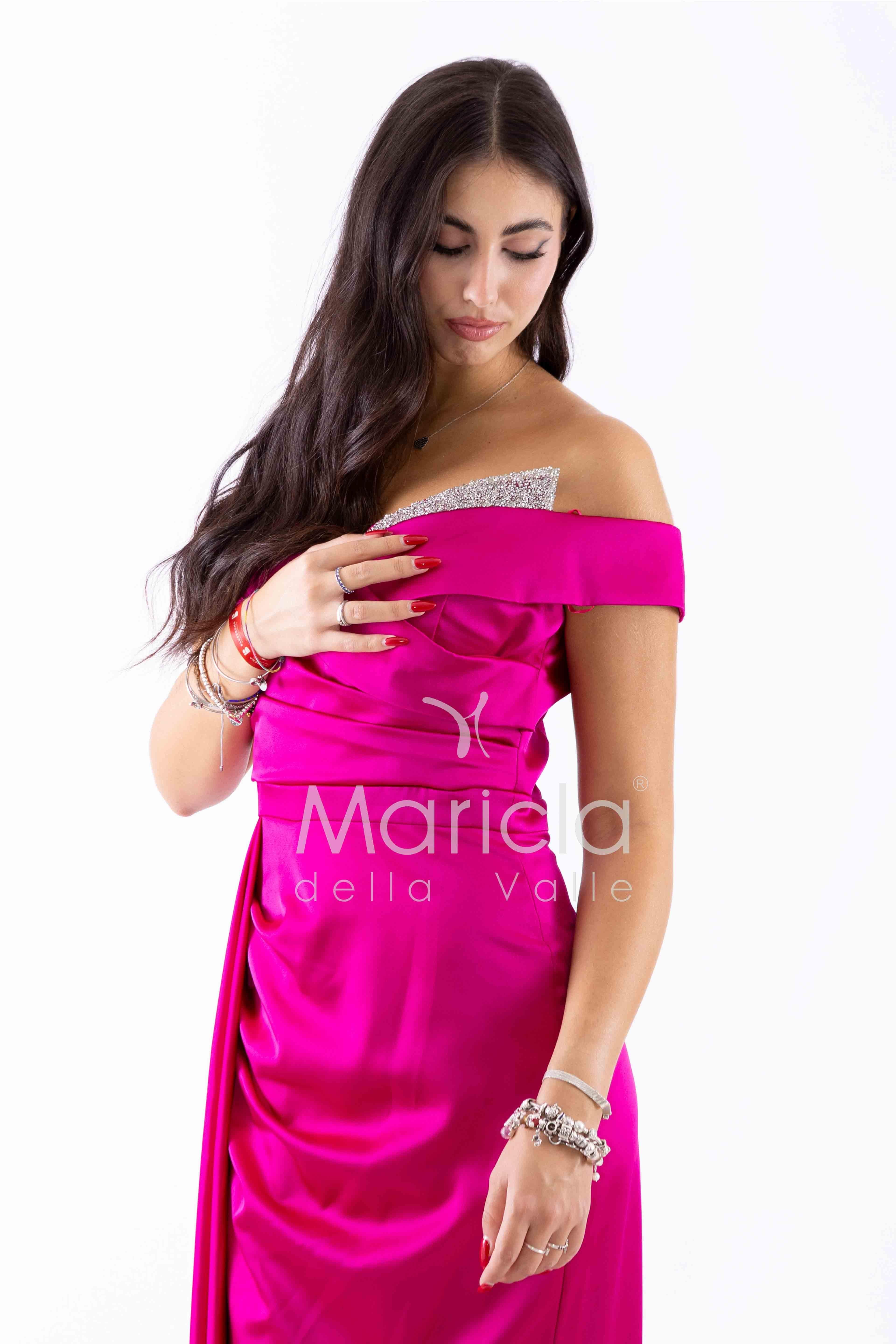 abito con strass scollo FI7443 FUCSIA MARICLA ELEGANCE 