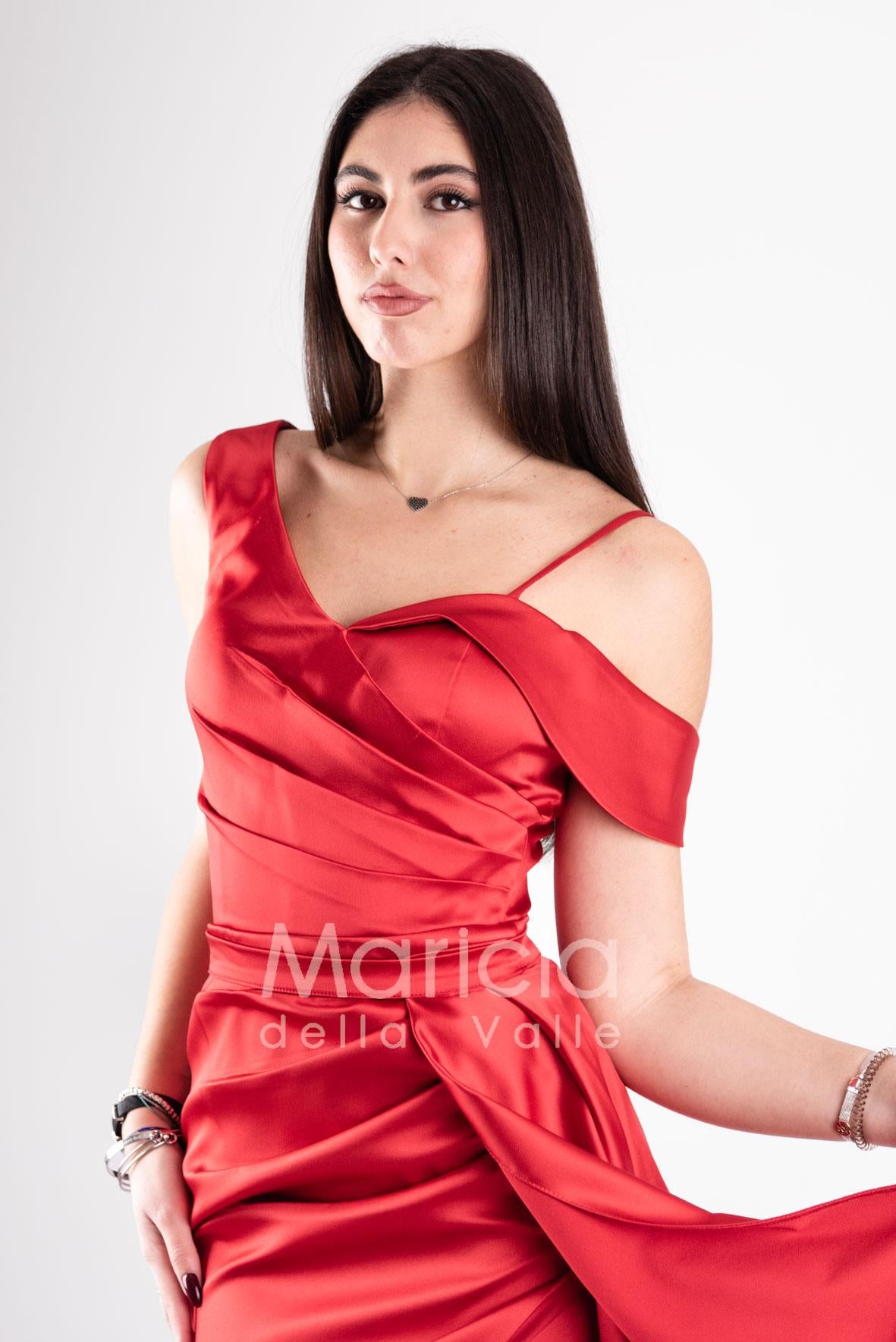 abito ricamato con gonnellone HC7277 ROSSO MARICLA ELEGANCE 