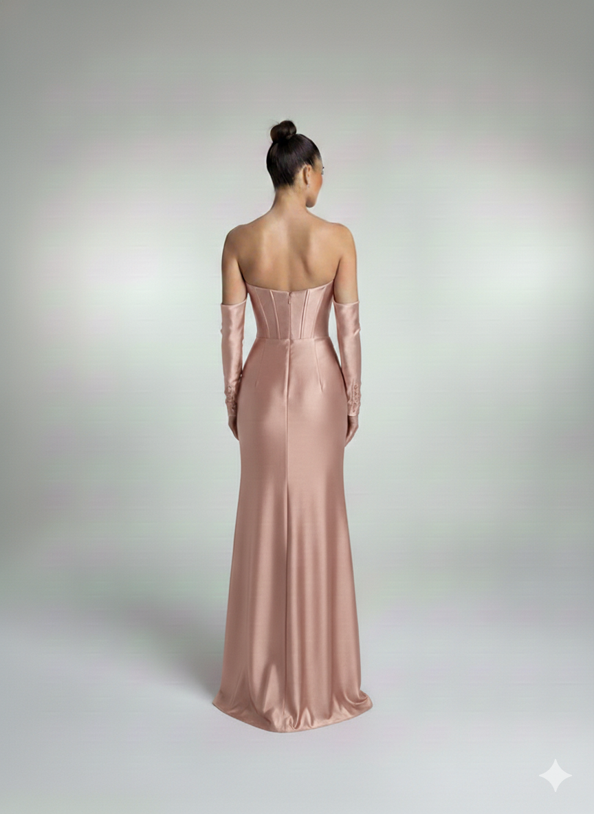 Abito lungo con spacco e maniche staccabili HC9670 ROSA MARICLA ELEGANCE 