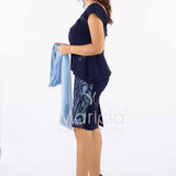 tubino unito con ricamo SH803 BLU SHARON 