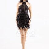 Abito corto con Paillettes e Dettagli in Piume FP613327 NERO MARICLA ELEGANCE 
