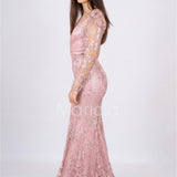 abito lungo sirena ricamato paiette FI6949 ROSA MARICLA ELEGANCE 