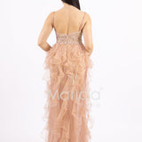 Abito midi in paillettes con strascico in tulle SS24228 ORO MARICLA ELEGANCE 