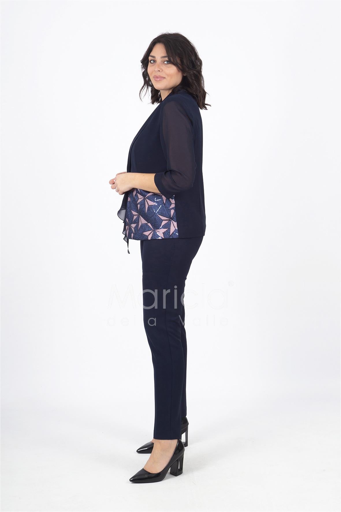 tailleur 3 pezzi giacca paiette LH903 BLU LUDOVICA HASSLER 