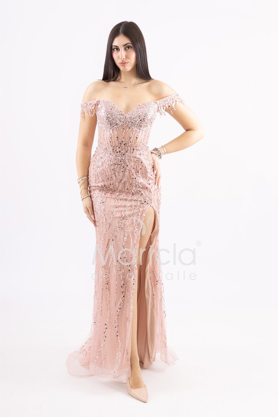 Abito a sirena scollo omerale FP881007 ROSA MARICLA ELEGANCE 