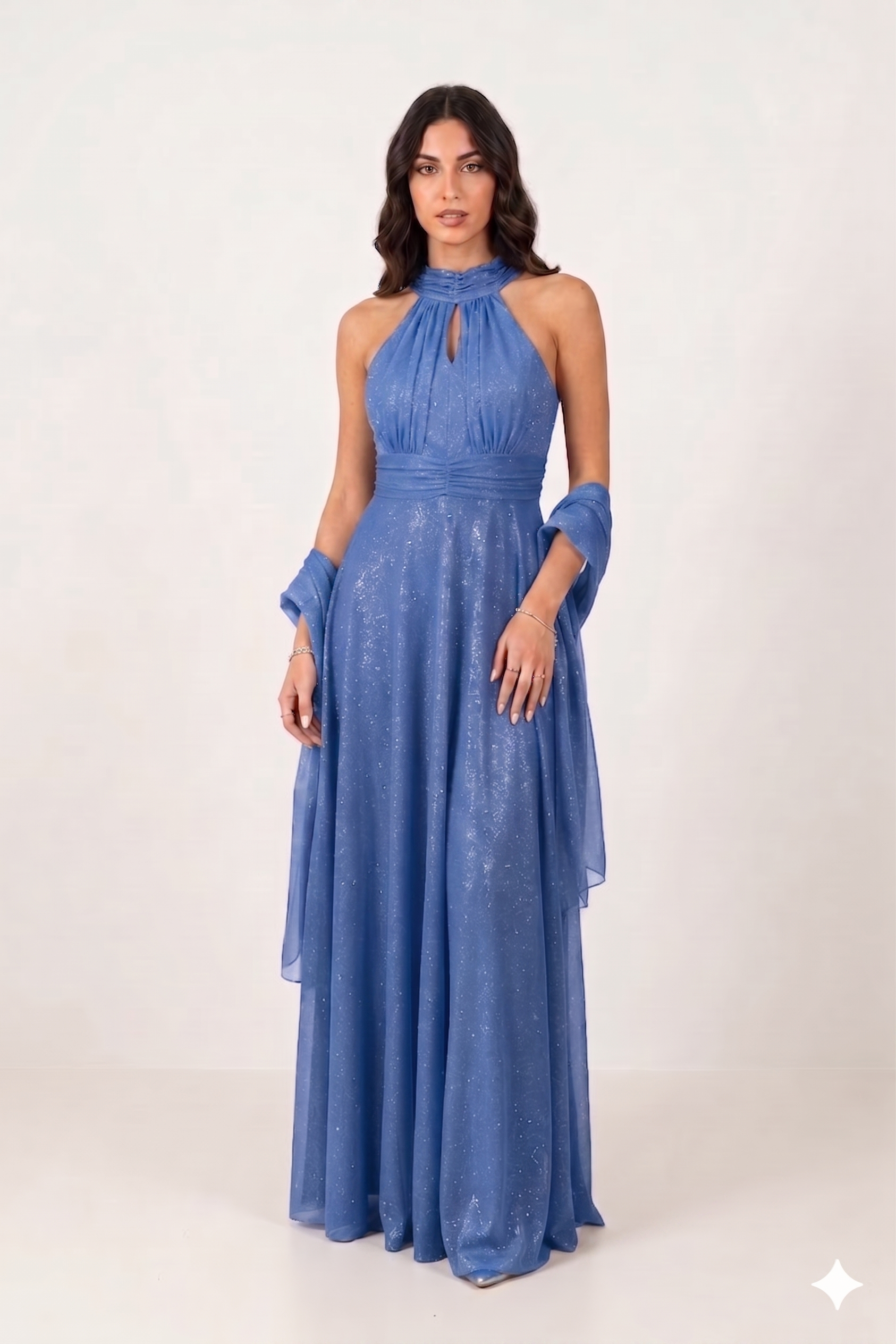 Abito lungo scollo all'americana FI6646 INDACO MARICLA ELEGANCE 