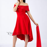 Abito rosso con scollo a barca e strass JC34363 ROSSO MARICLA ELEGANCE 