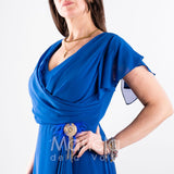 abito lungo chiffon con spilla gioiello JC35164 ROYAL MARICLA ELEGANCE 