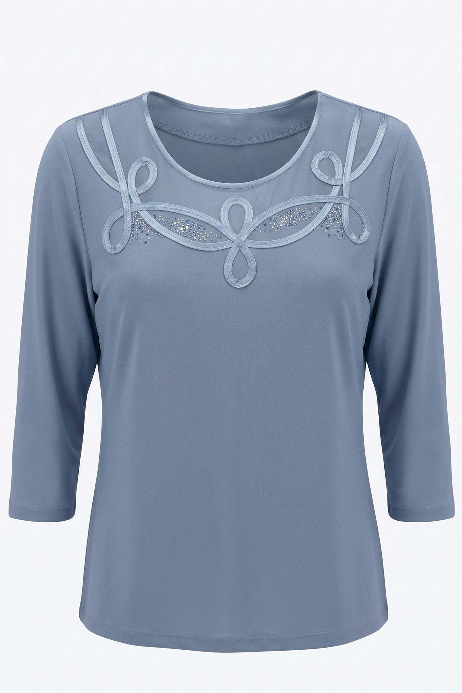 Maglia Elegante con Scollo Decorato e Dettagli Luce PER 26109 CELESTE MARICLA 