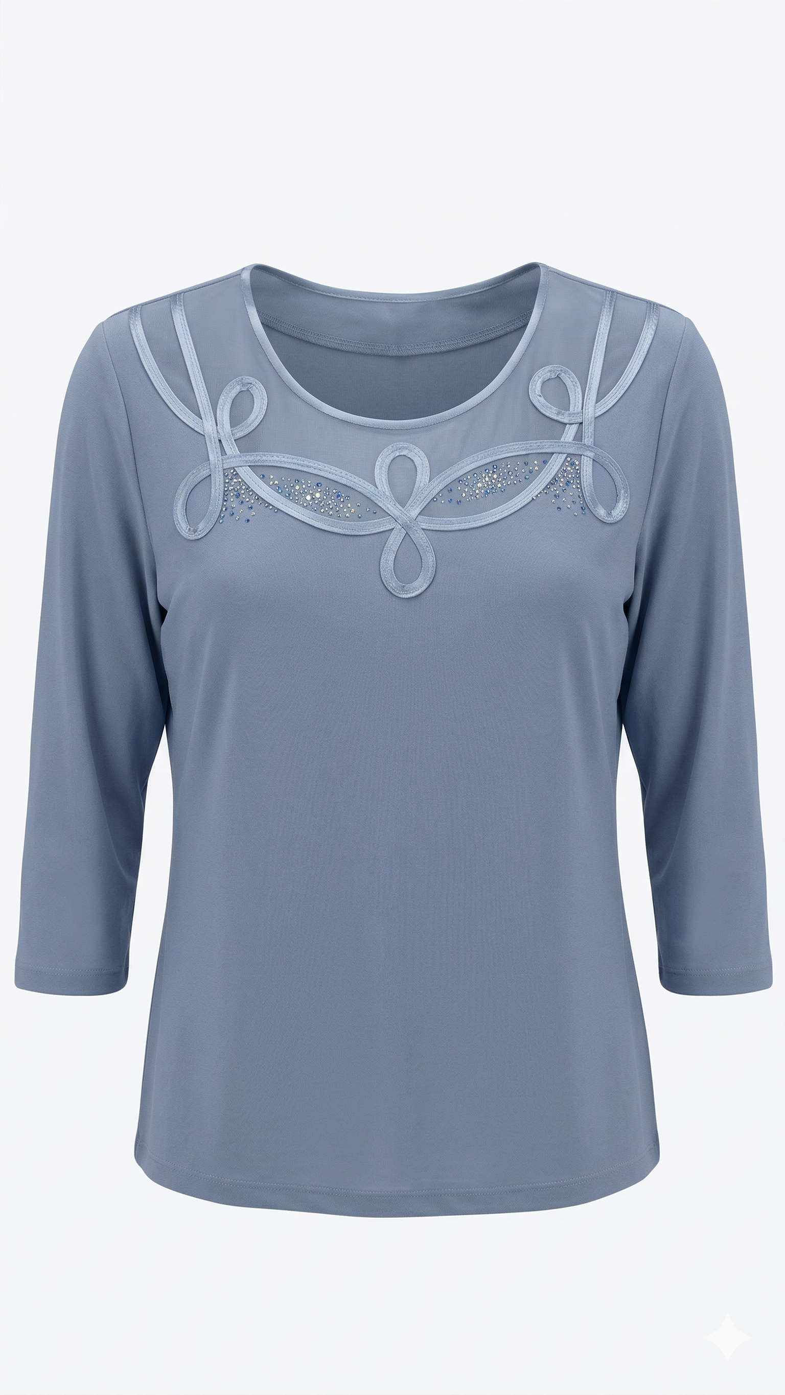 Maglia Elegante con Scollo Decorato e Dettagli Luce PER 26109 CELESTE MARICLA 