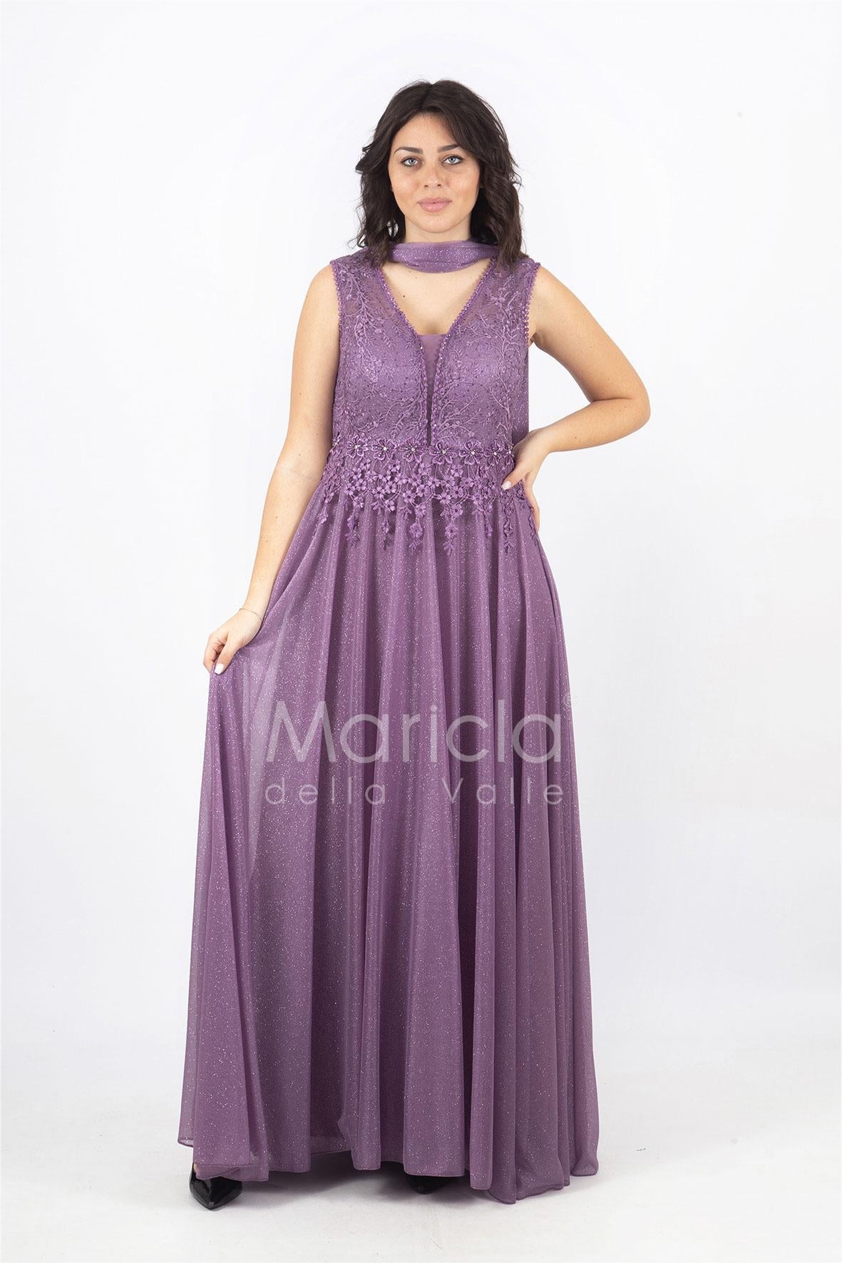 abito lungo spalla largo ricamato JC36036 UVA MARICLA ELEGANCE 