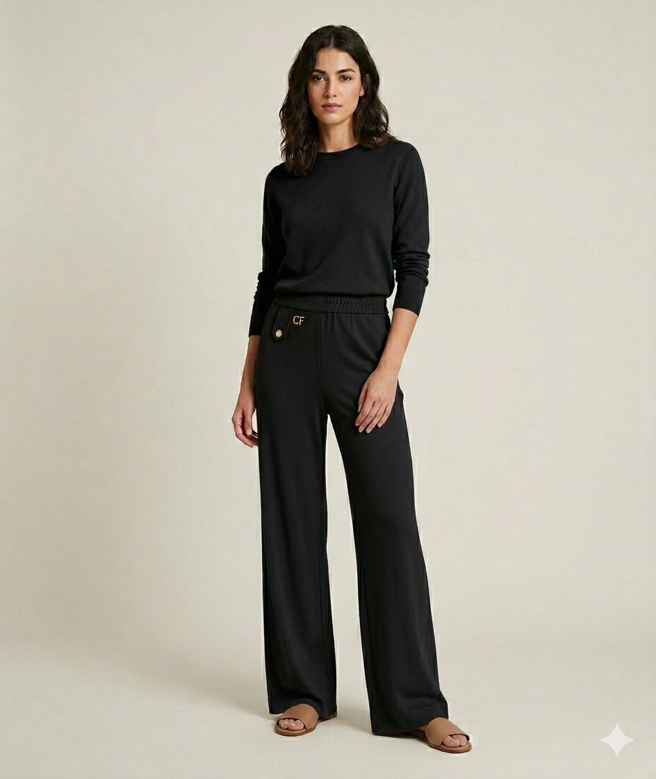 Pantalone Wide Leg in Maglia CF17937 NERO CARLA FERRONI 