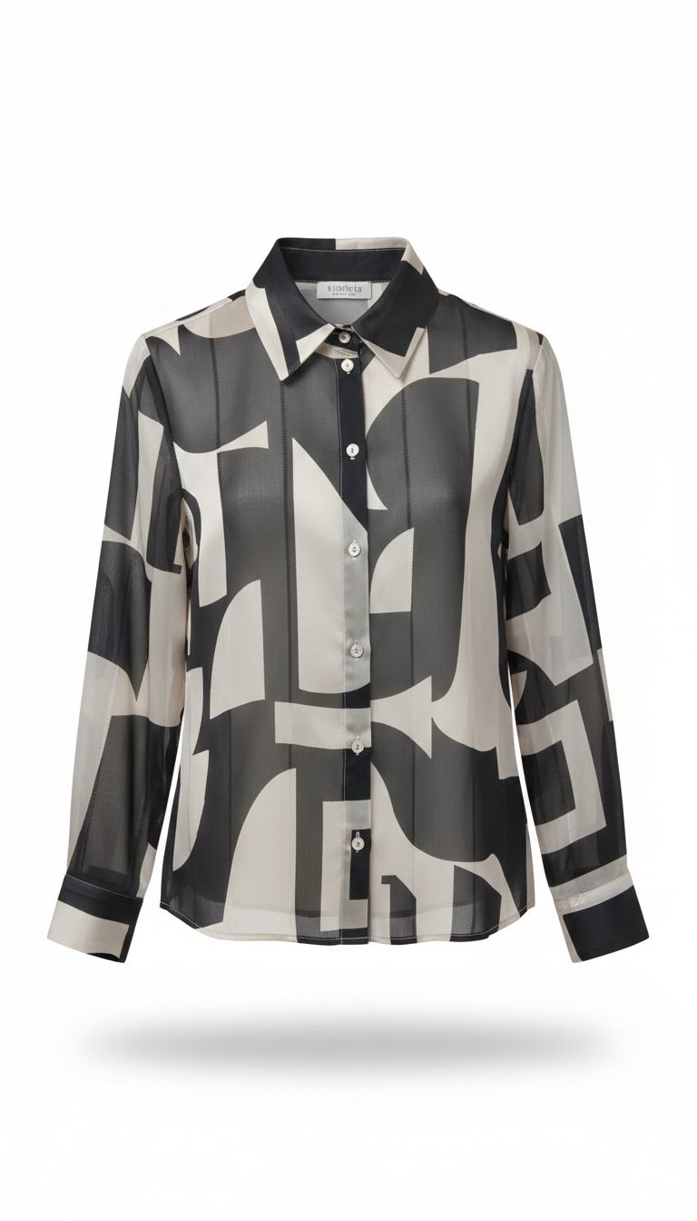 Camicia in Chiffon a Stampa Geometrica Abstract ROMI2743 NERO MARICLA 