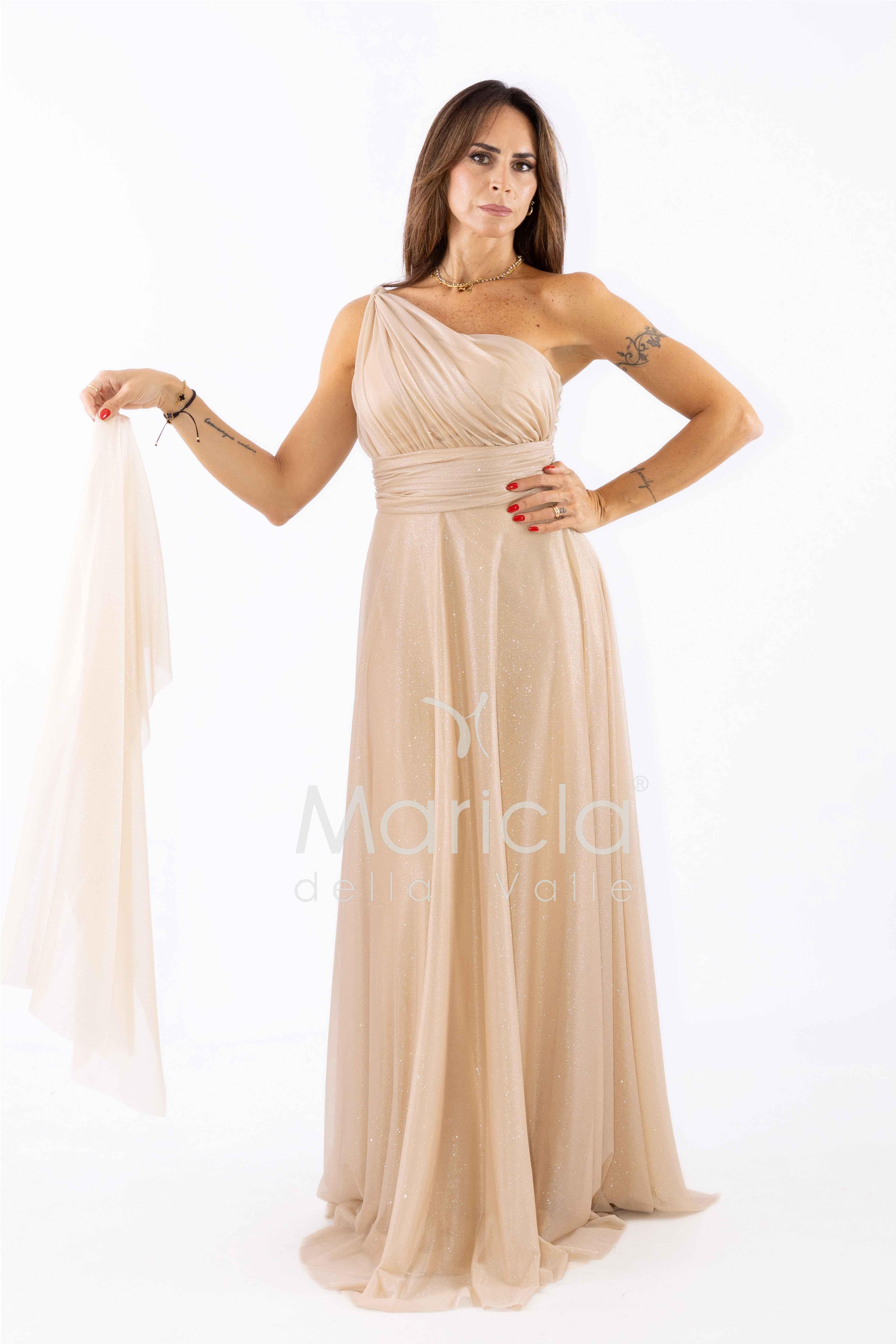 abito monospalla glitter FI7015 ORO MARICLA ELEGANCE 
