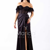 abito lungo piume corpetto ALC06 NERO MARICLA ELEGANCE 