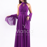 Abito lungo in chiffon con scollo americano FI7518 ORCHIDEA MARICLA ELEGANCE 