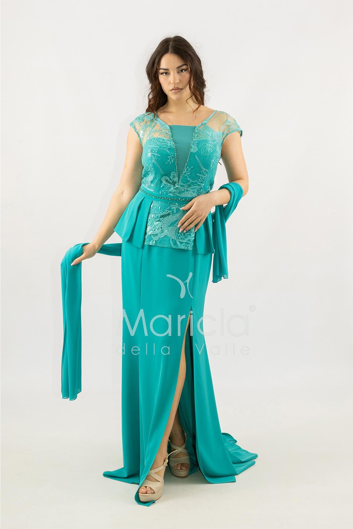 abito lungo con baschina ricamata SH839AL TIFFANY SHARON 
