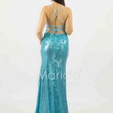 abito lungo paiette e strass ANT4005Z TURCHESE ANTILLE ELEGANCE 