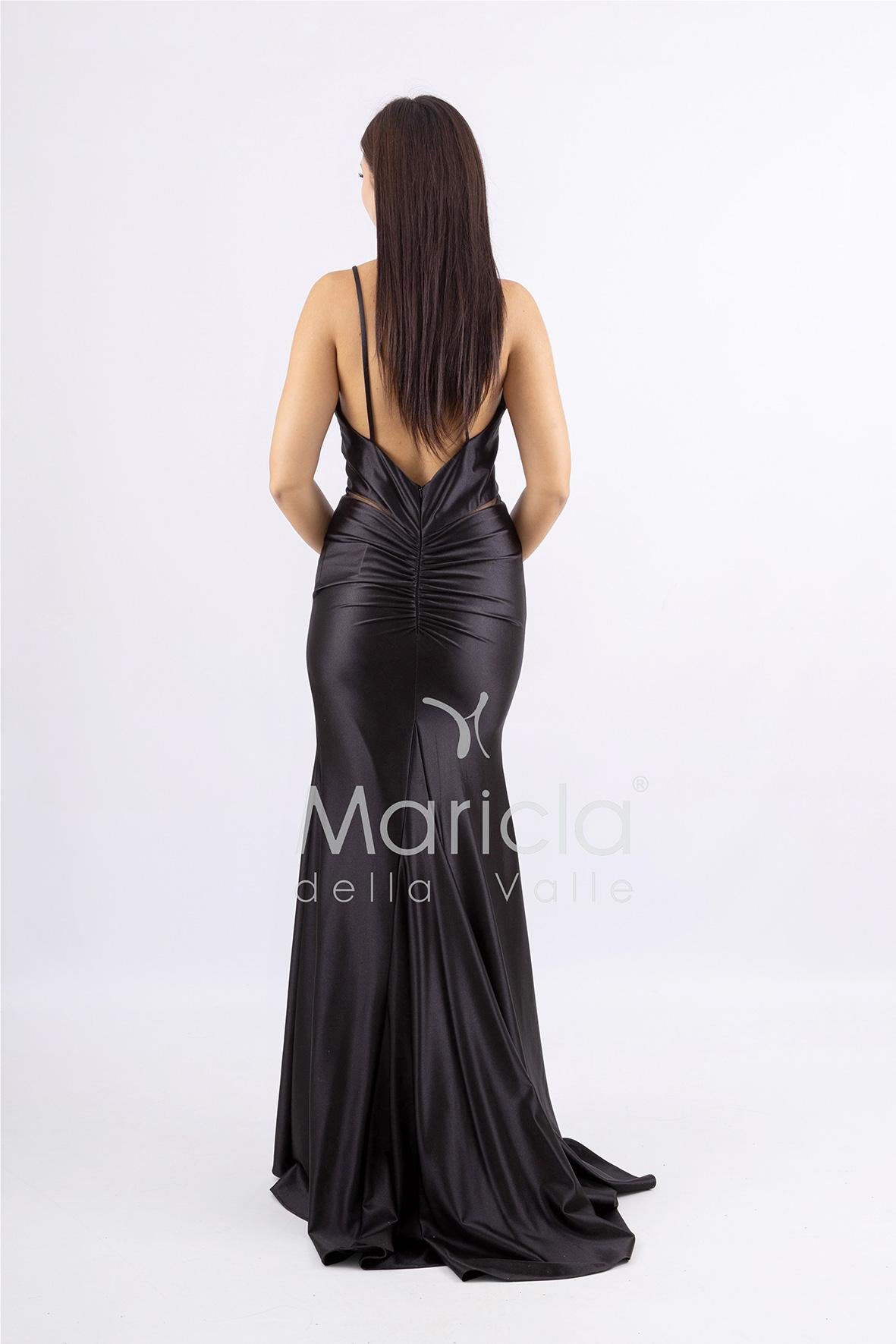 Abito lungo in raso con spacco JC29205 NERO MARICLA ELEGANCE 