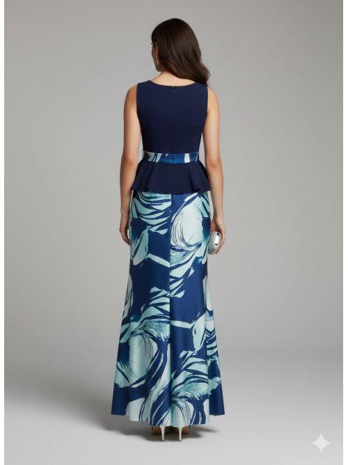 abito lungo con baschina e fantasia SH503AL BLU SHARON 