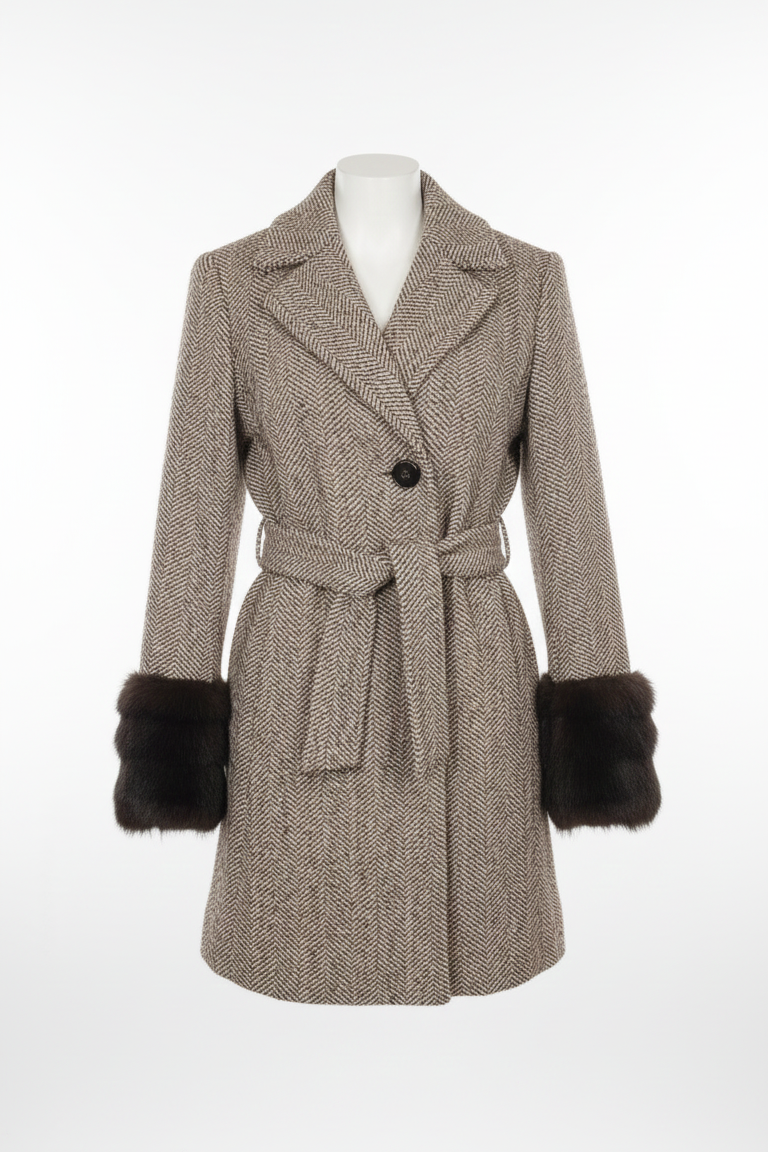 cappotto diagonale con manicotto pelliccia ROMI2754 MORO MARICLA 