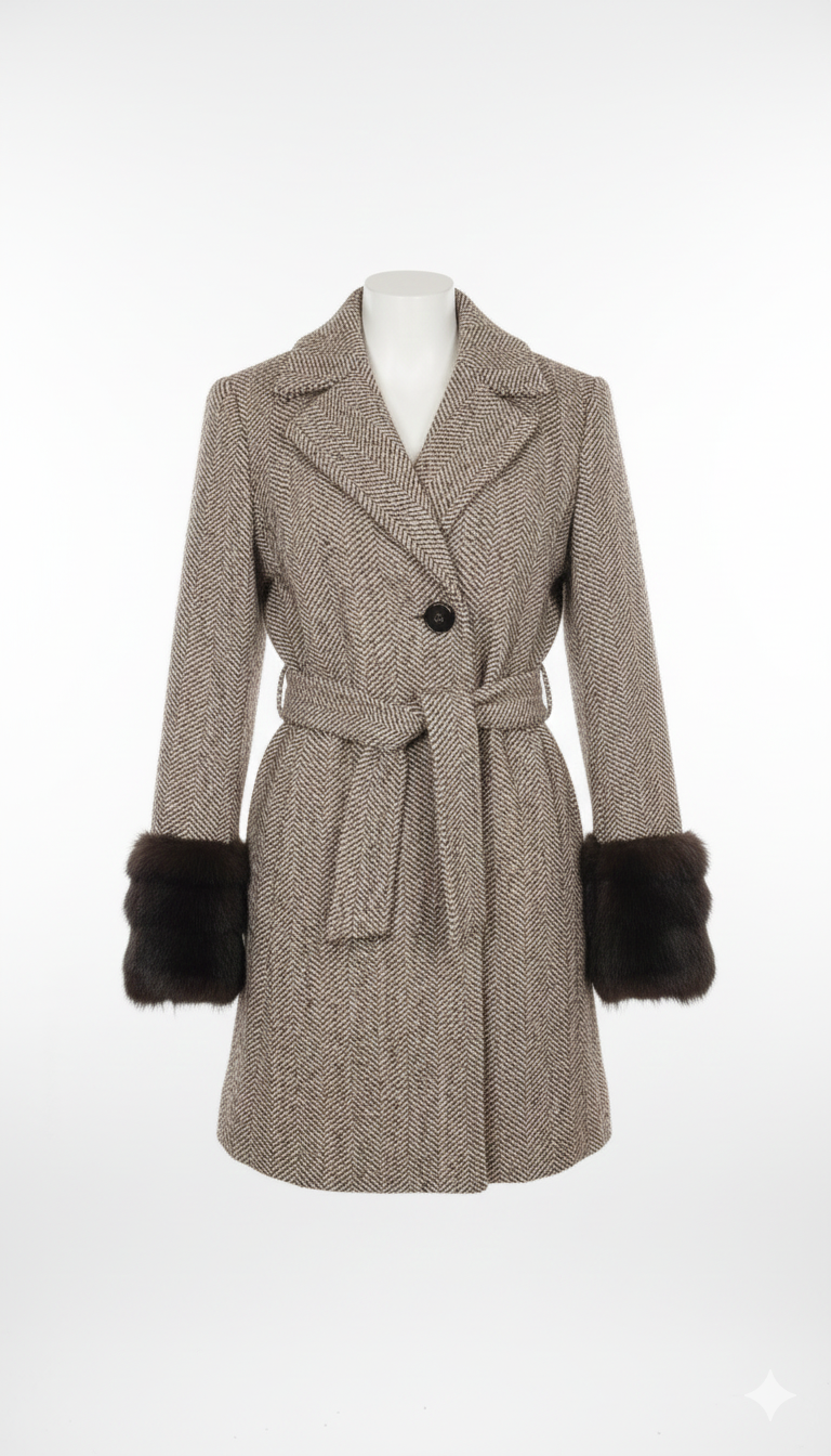 cappotto diagonale con manicotto pelliccia ROMI2754 MORO MARICLA 