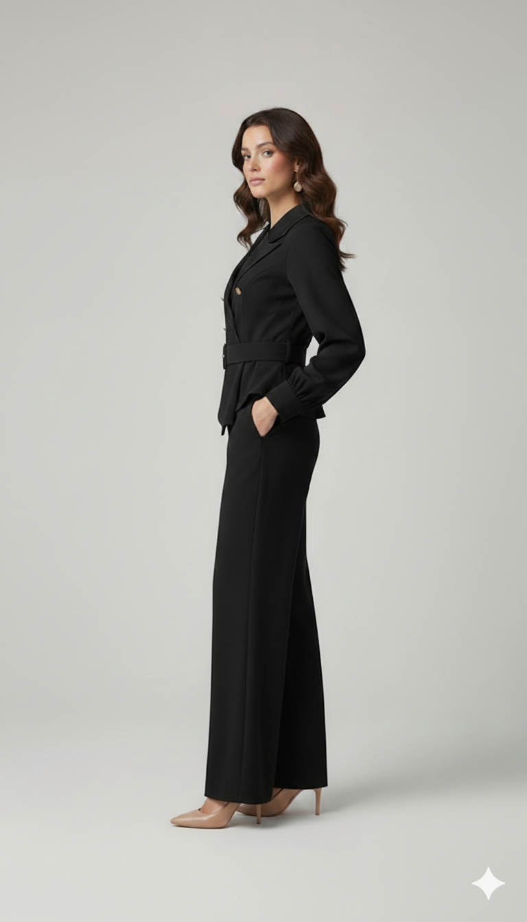 tuta smoking manica lunga PF120TU NERO PAOLA FORTI 