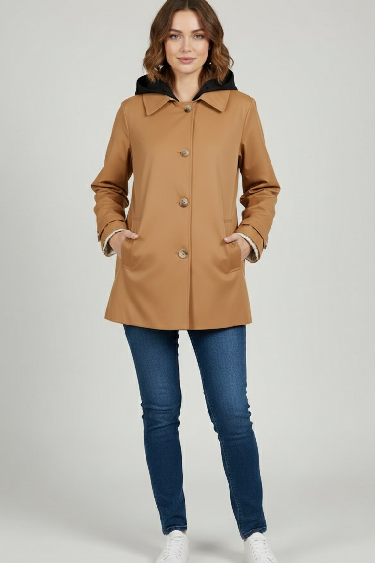 Giaccone caban reversibile cappuccio CF22196 BEIGE CARLA FERRONI 