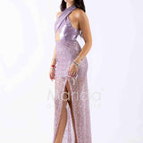 abito lungo paiette incrocio con satin DEG55484 GLICINE MARICLA ELEGANCE 