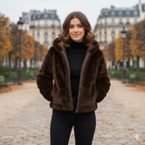 Giaccone in pelliccia con profili ecopelle CH2652 MORO CHIARA 