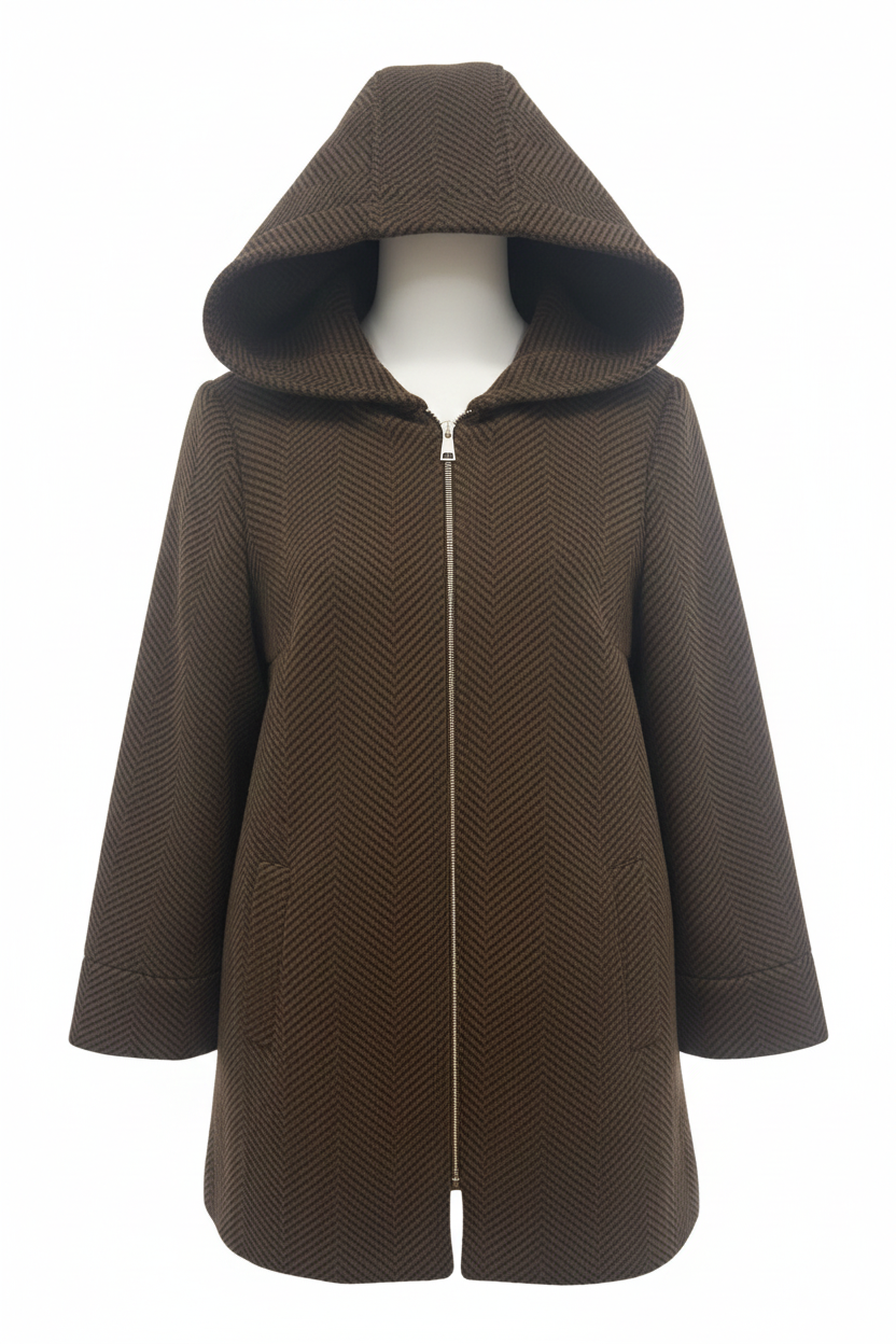 cappotto diagonale cappuccio fantasia DB10709 MORO MARICLA 