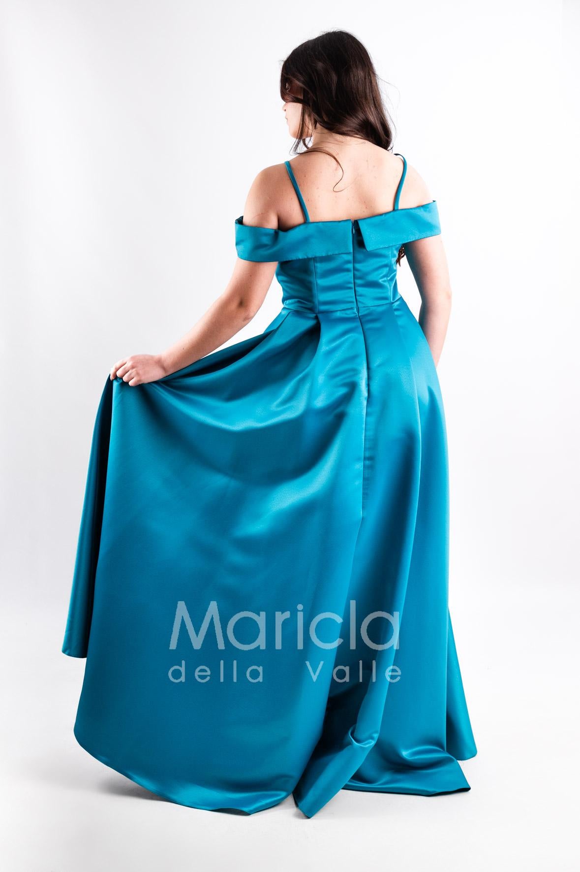 abito lungo con triangolo pietre JC35147 PETROLIO MARICLA ELEGANCE 