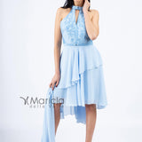 Abito midi damascato PF116 CELESTE PAOLA FORTI 