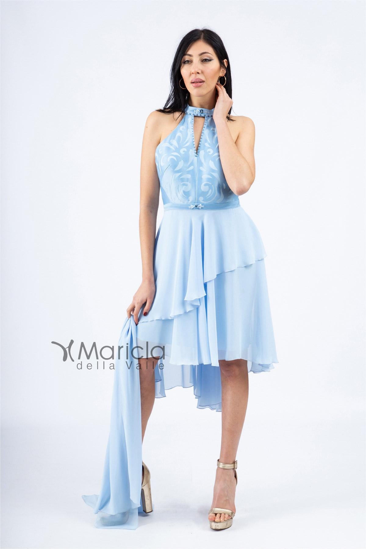 Abito midi damascato PF116 CELESTE PAOLA FORTI 