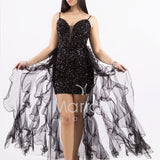 Abito midi in paillettes con strascico in tulle SS24228 NERO MARICLA ELEGANCE 