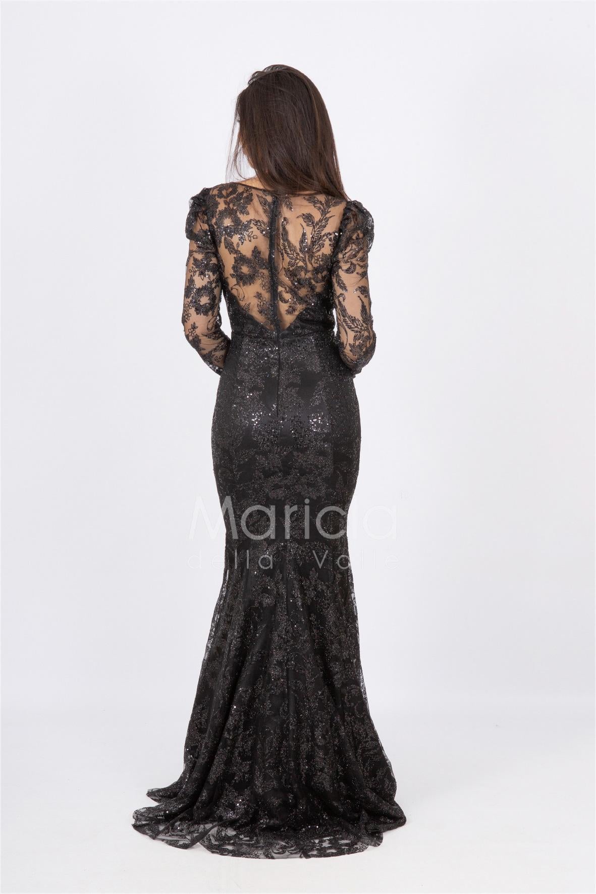 abito lungo sirena ricamato paiette FI6949 NERO MARICLA ELEGANCE 