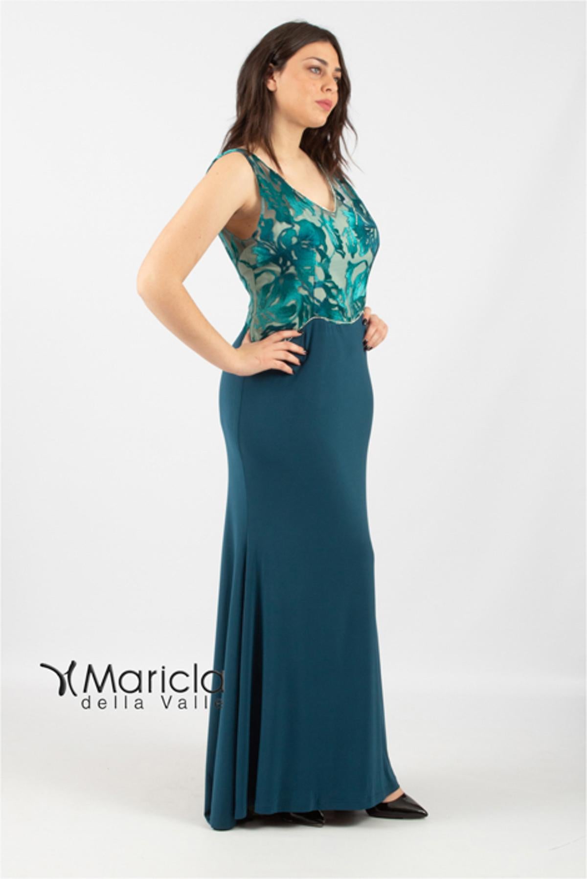 Abito lungo ricamo MARICLA77AB PETROLIO MARICLA ELEGANCE 