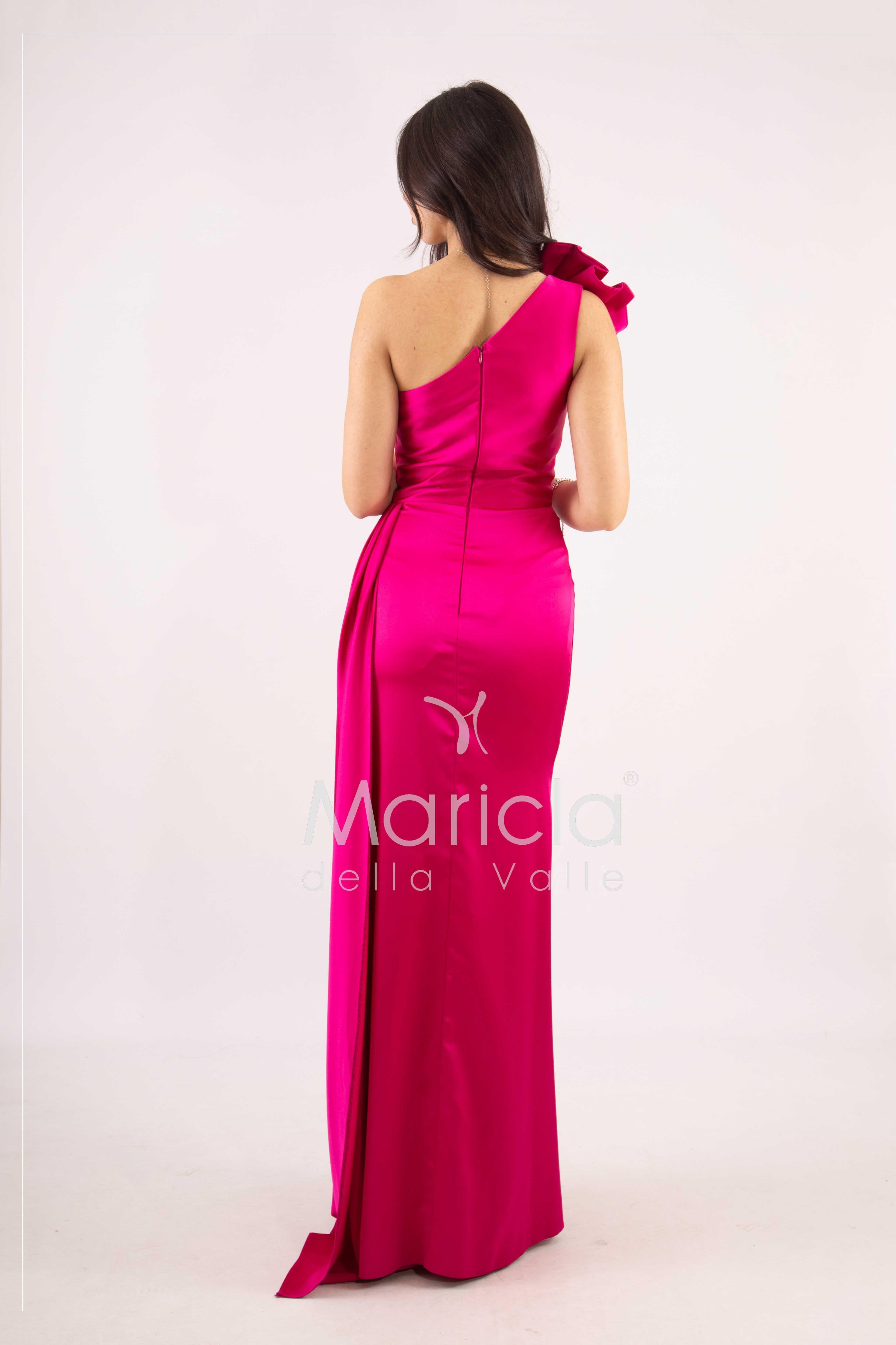 abito lungo monospalla strass spalla GC73 FUCSIA GIGLI CERIMONIA 